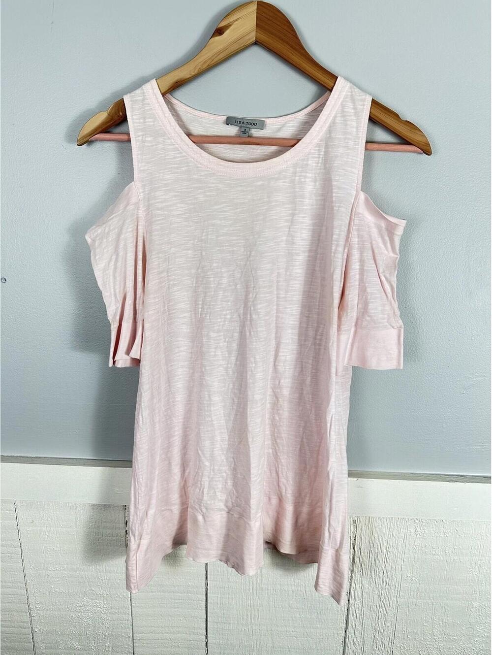 Lisa Todd Pale Blush Pink Small Short Sleeve T Shirt Top Cold Shoulder *Defect